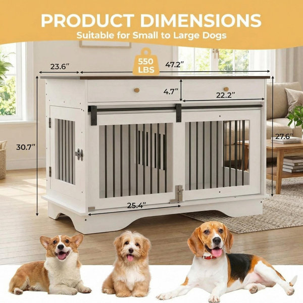 Ebern Designs 47 in Dog Furniture Crate, Large Furniture Style Dog ...